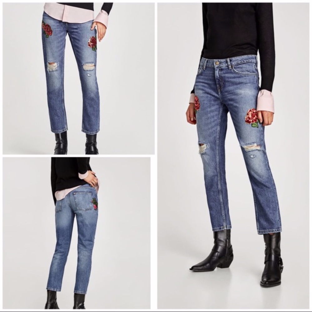 NEW Zara | Floral Sequin Boyfriend Jeans size 0